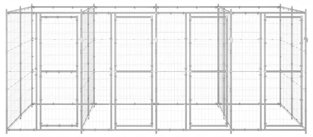 Κλουβί Σκύλου Εξωτερικού Χώρου 9,68 μ² από Γαλβανισμένο Χάλυβα - Ασήμι
