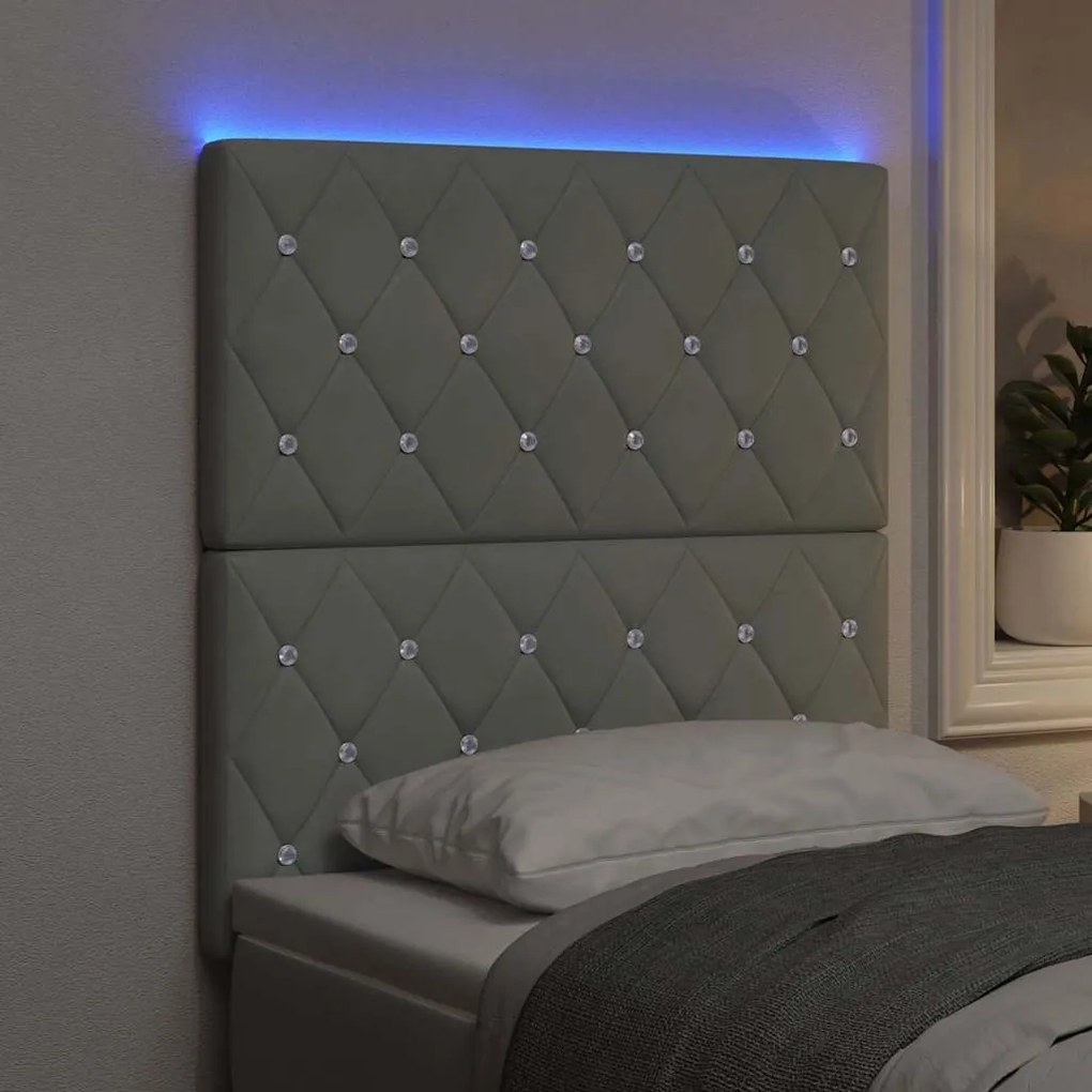 vidaXL Κεφαλάρι LED με φώτα λωρίδας LED Ανοιχτό γκρι 80 cm Βελούδο