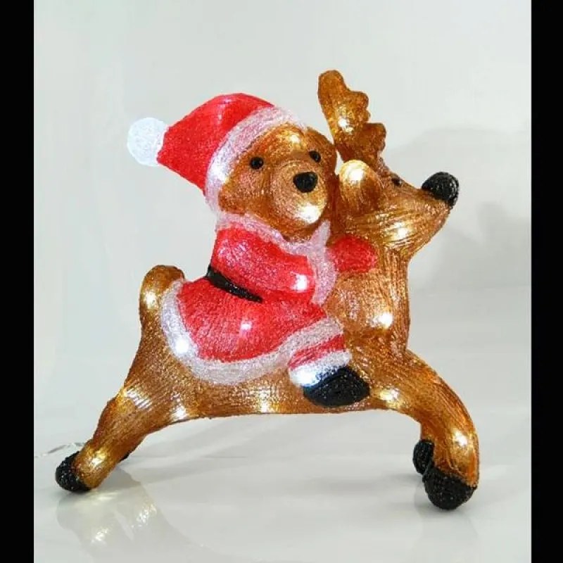 Magic Christmas Ακρυλικό Αρκουδάκι Με Ταρανδάκι 36x13x16cm 3D Με 40 Λευκά Led 600-40021