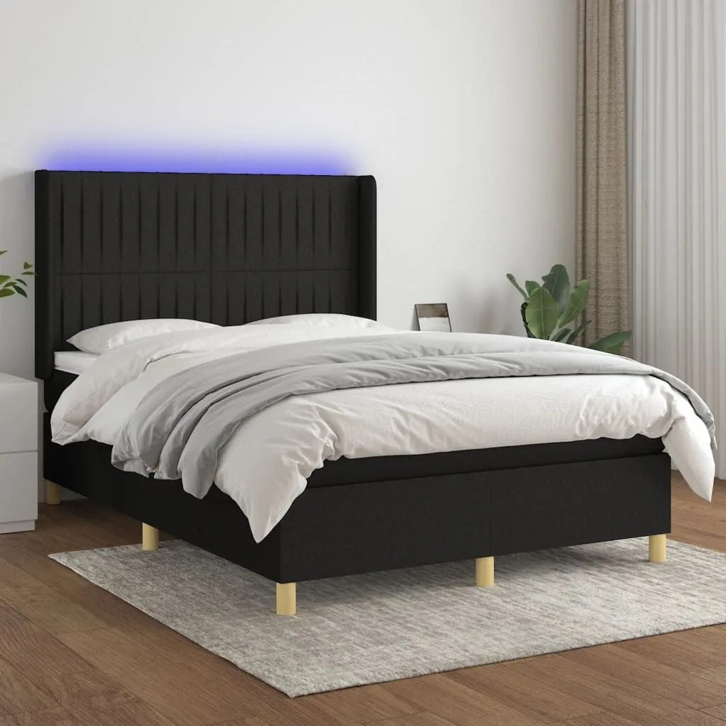 ΚΡΕΒΑΤΙ BOXSPRING ΜΕ ΣΤΡΩΜΑ &amp; LED ΜΑΥΡΟ 140X200 ΕΚ. ΥΦΑΣΜΑΤΙΝΟ 3139039