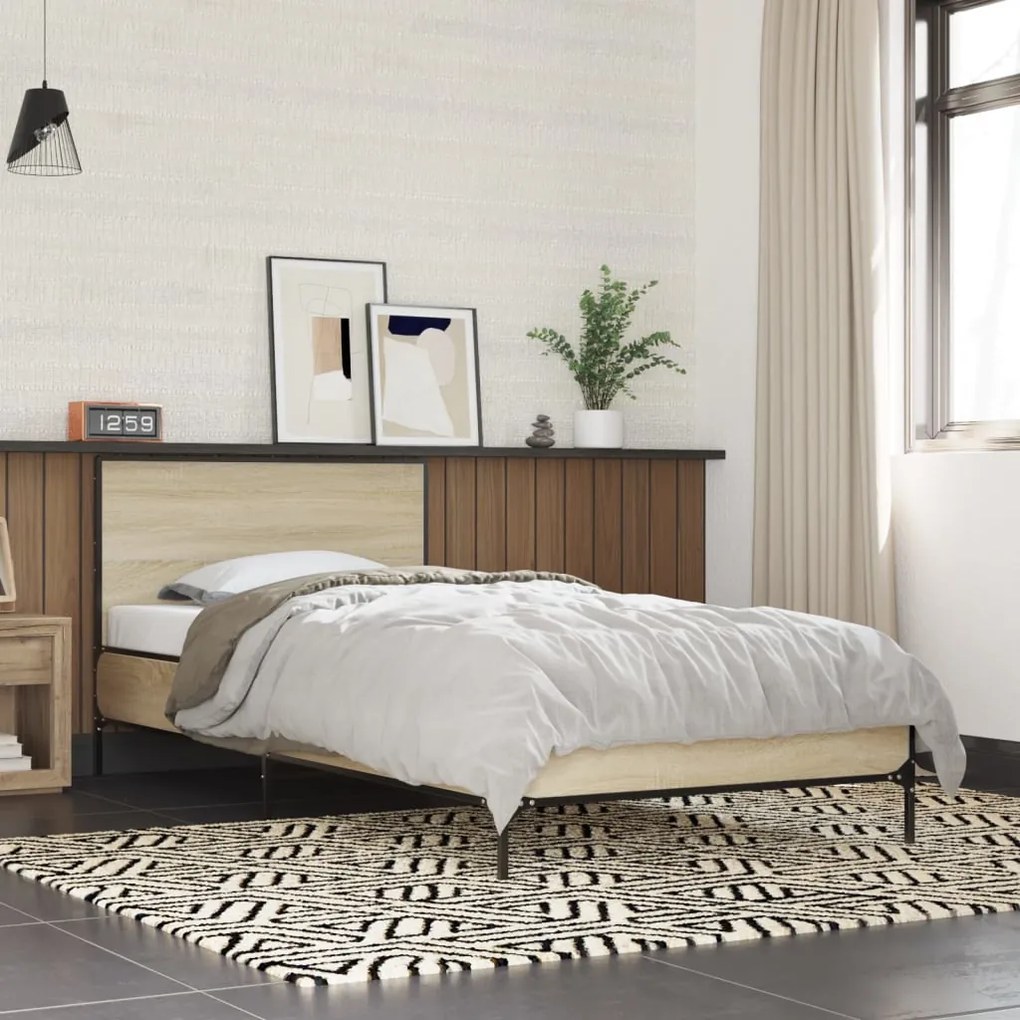 vidaXL Πλαίσιο Κρεβατιού Sonoma Δρυς 100x200 εκ. Επεξ. Ξύλο &amp; Μέταλλο