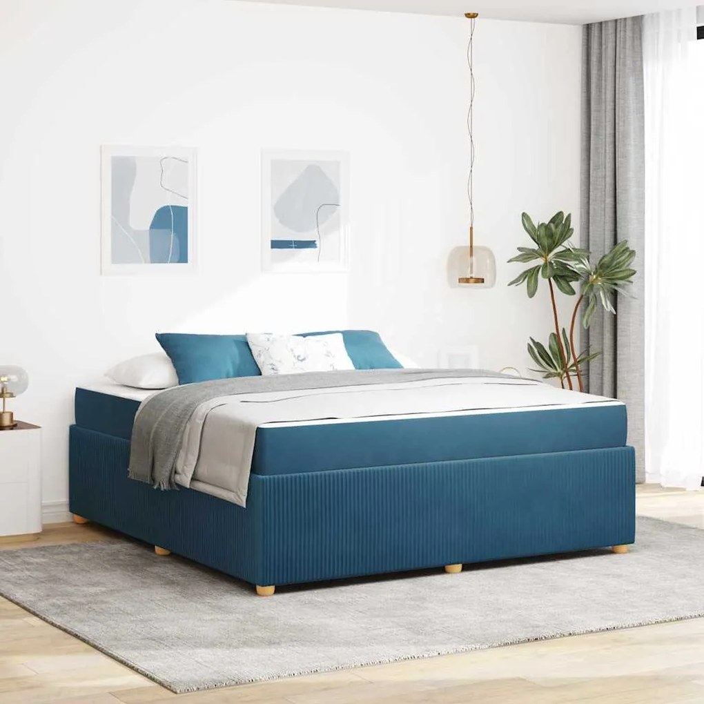 vidaXL Σκελετός κρεβατιού με στρώμα Μπλε 180 x 200 cm Βελούδο