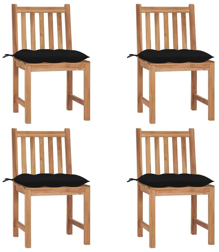 Καρέκλες Κήπου 4 τεμ. από Μασίφ Ξύλο Teak με Μαξιλάρια - Μαύρο
