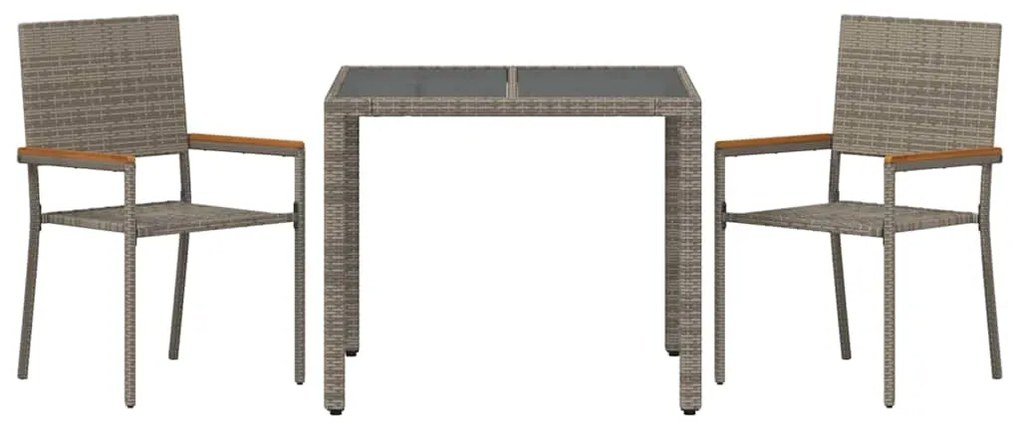 vidaXL Σέτ φαγητού για κήπο 3 pcs Γκρι και Καφέ συνθετικό ρατάν