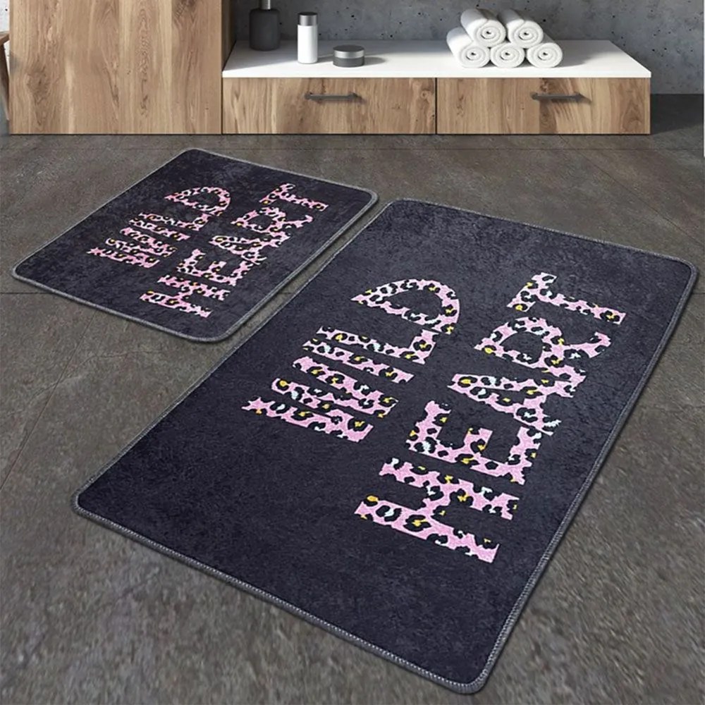 Πατάκια Μπάνιου Wild Heart Djt 359CHL2551 (Σετ 2τμχ) Black-Pink L'essentiel Maison 60x100cm Πολυέστερ