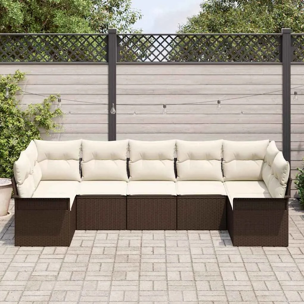 vidaXL Σετ Καναπέ Κήπου με μαξιλάρι 7 pcs Καφέ Πολυ ράταν