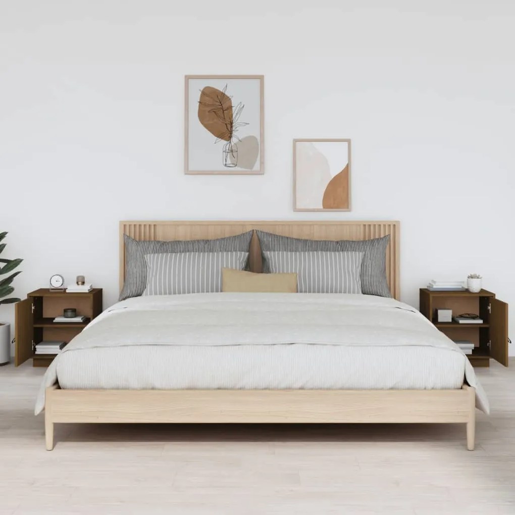 vidaXL Κομοδίνα 2 τεμ. Καφέ Μελί 40x34x45 εκ. από Μασίφ Ξύλο Πεύκου
