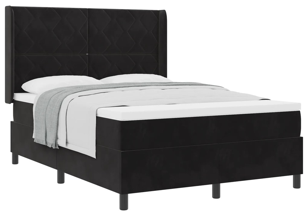 vidaXL Κρεβάτι Box Spring με Στρώμα Μαύρο 160x200 εκ. Βελούδο