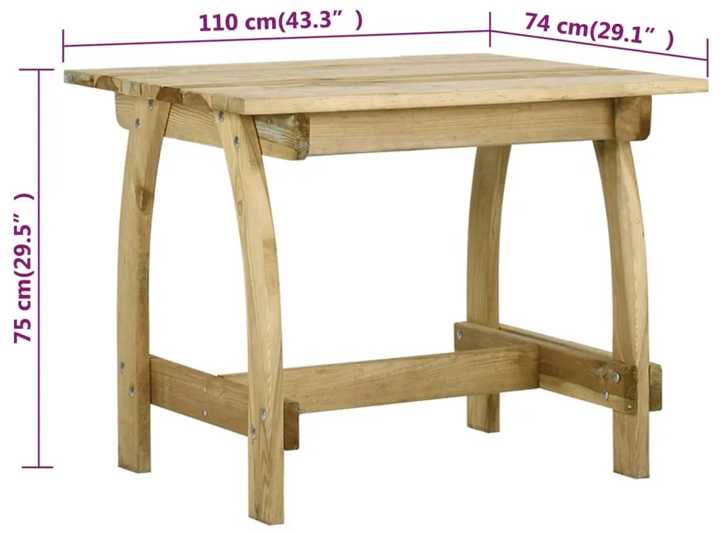 vidaXL Τραπέζι Κήπου 110 x 74 x 75 εκ. από Εμποτισμένο Ξύλο Πεύκου