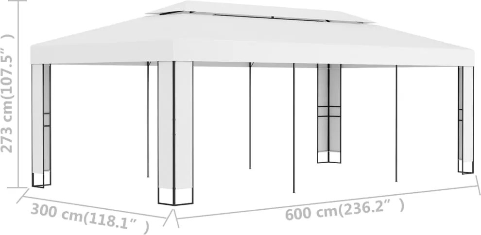 vidaXL Κιόσκι με Διπλή Οροφή Λευκό 3 x 6 μ.