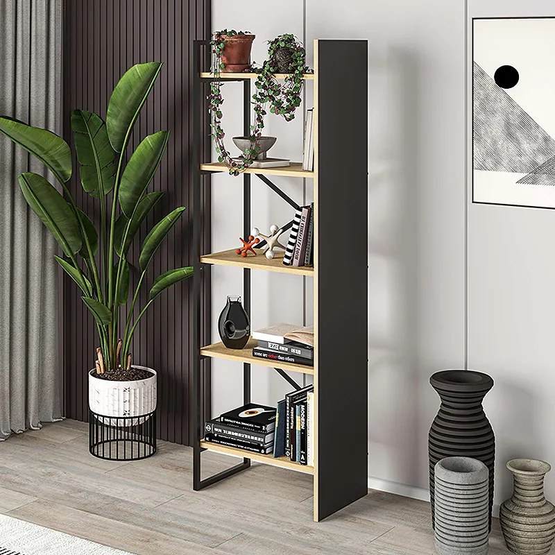 Βιβλιοθήκη Detroit Megapap χρώμα sapphire oak - silky black 58x35,2x175εκ.-GP037-0228,1