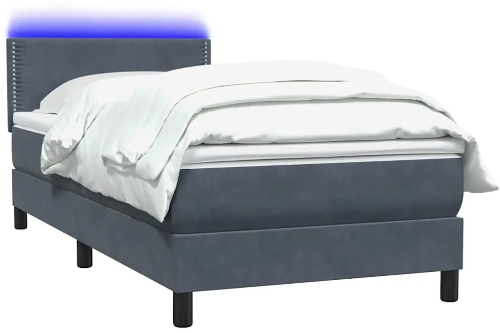 Κρεβάτι Boxspring με Στρώμα Σκούρο Γκρι 100x210 εκ. Βελούδινο - Γκρι
