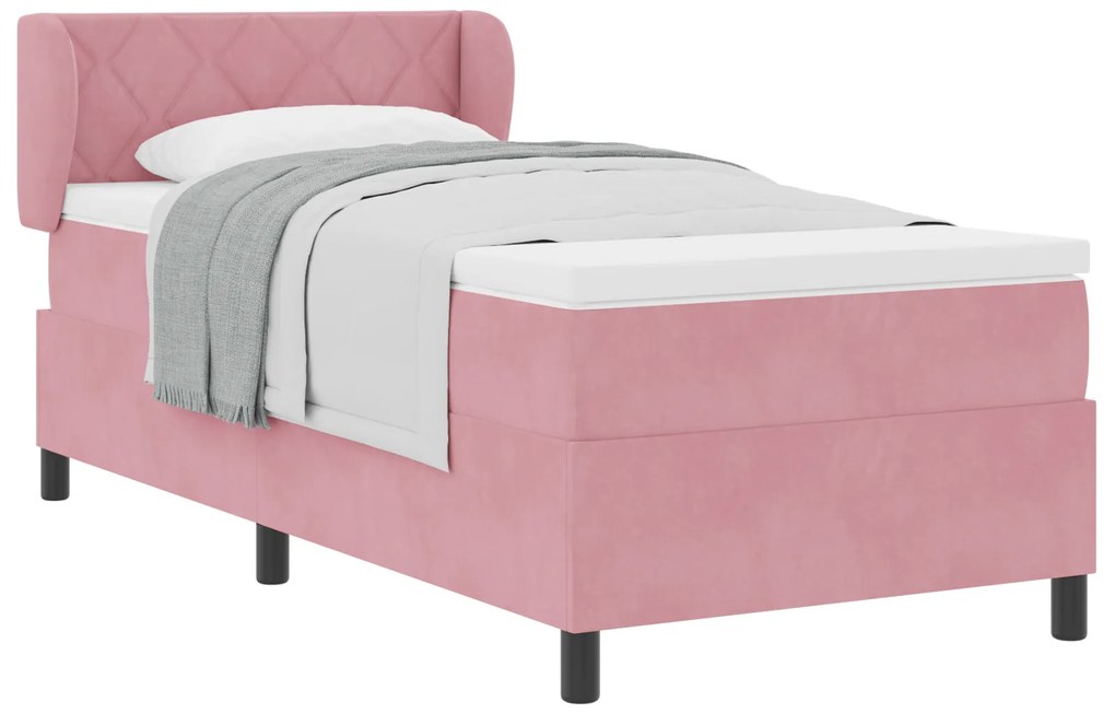 vidaXL Κρεβάτι Box Spring με Στρώμα Ροζ 90x200 cm Βελούδο
