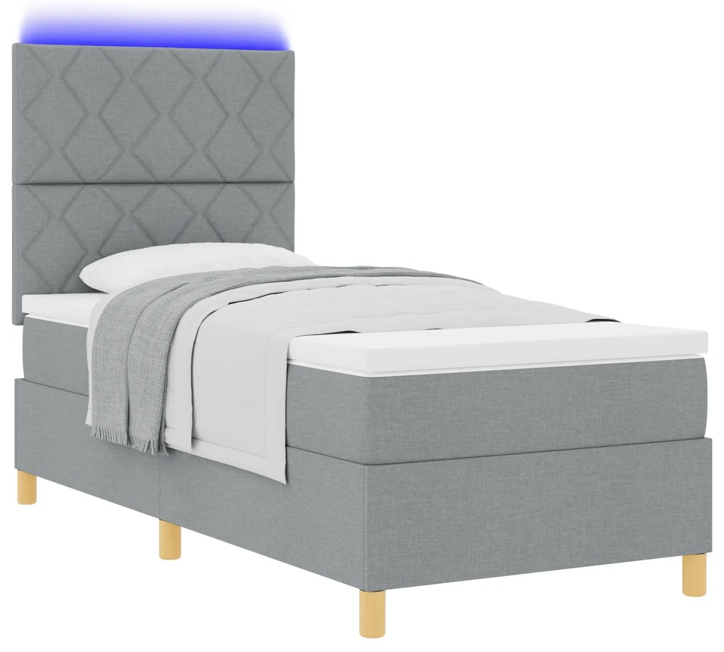 vidaXL Κρεβάτι Box Spring με Στρώμα & Φωτισμό LED Γκρι 90x200 εκ. Υφασμάτινο