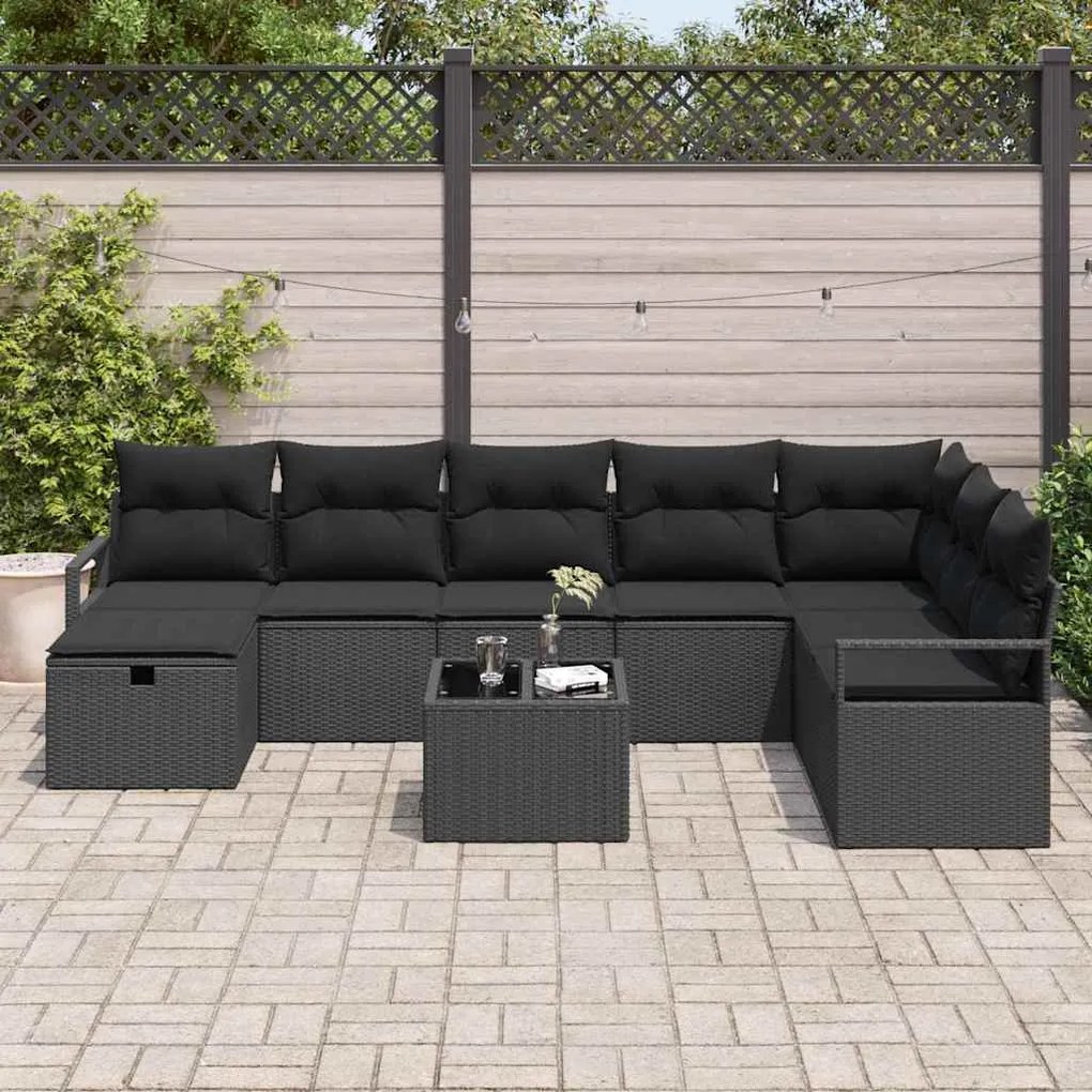 vidaXL Σετ Καναπέ Κήπου 9 pcs Μαύρο 287 x 177 x 85 εκ. Πολυ ράταν