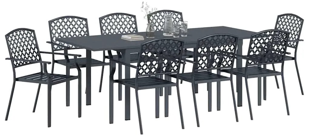 vidaXL Σέτ φαγητού για κήπο 9 pcs Ανθρακί Ατσάλι