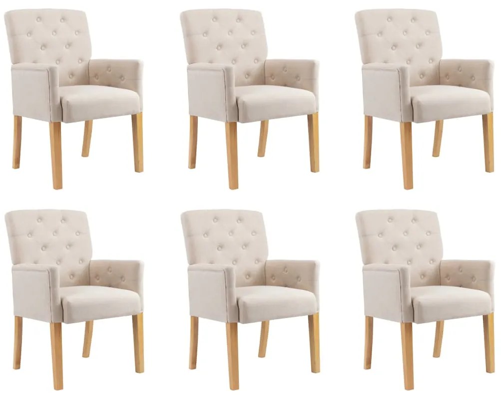 vidaXL Καρέκλες Τραπεζαρίας με Μπράτσα 6 τεμ. Μπεζ Υφασμάτινες