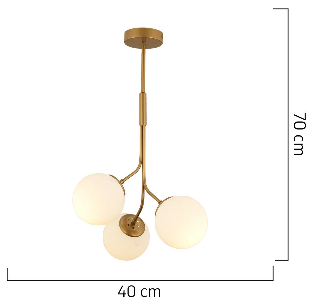 Φωτιστικό Κρεμαστό MENSA Τρίφωτο Χρυσό/Λευκό Μέταλλο/Γυαλί 40x70cm