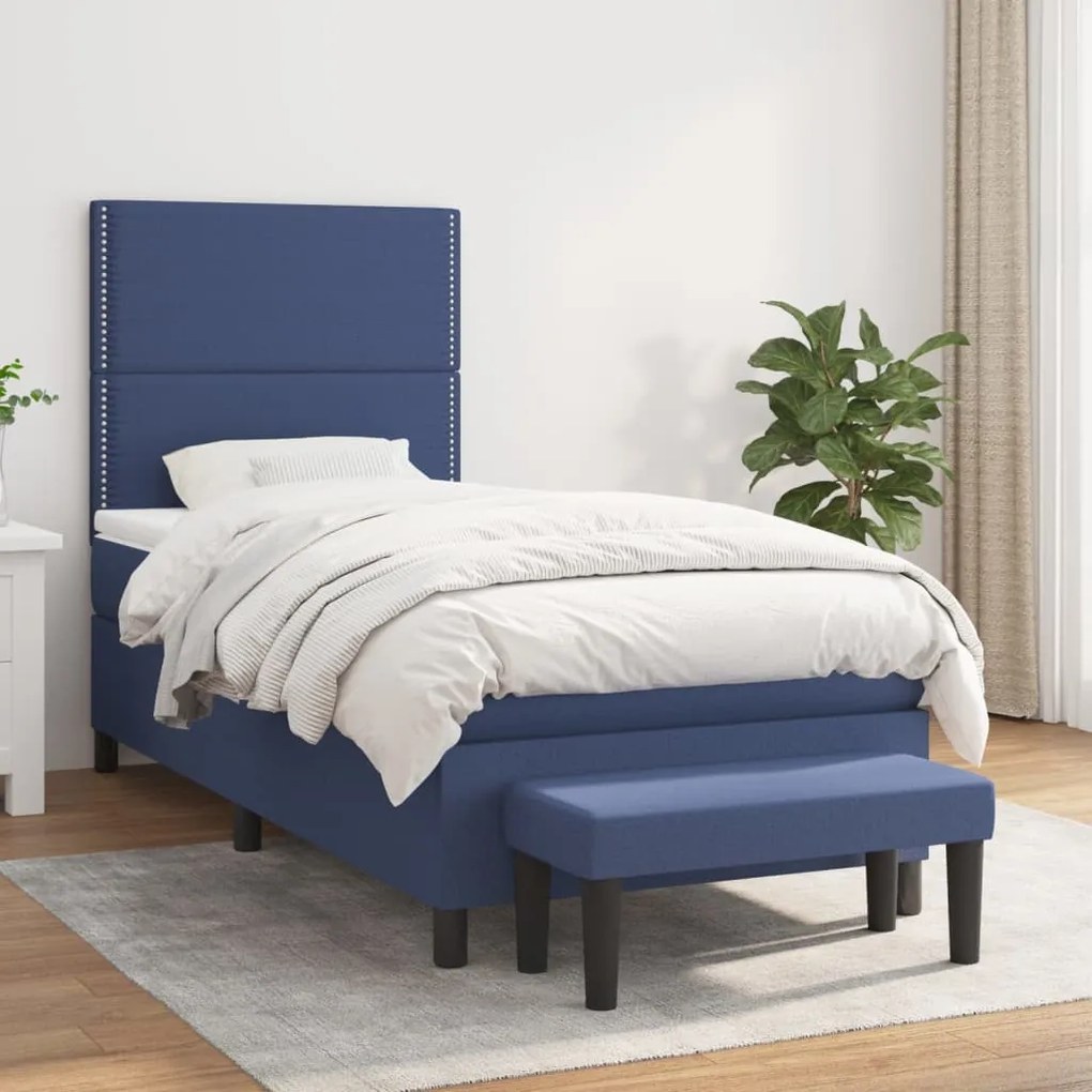 vidaXL Κρεβάτι Boxspring με Στρώμα Μπλε 100 x 200 εκ. Υφασμάτινο