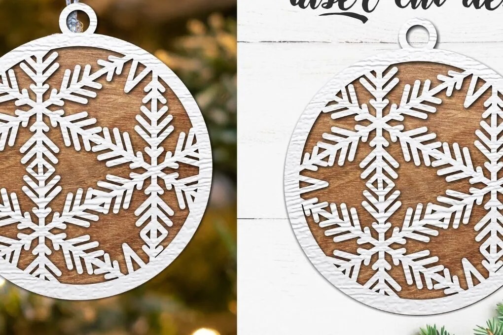 Σετ των 2 Intra απο ξύλο plywood 3mm-4mm πάχος κοπής με λέιζερ δέσμη χριστουγεννιάτικων στολιδιών Δίασταση 15x15 cm INTRAFABR-80631373