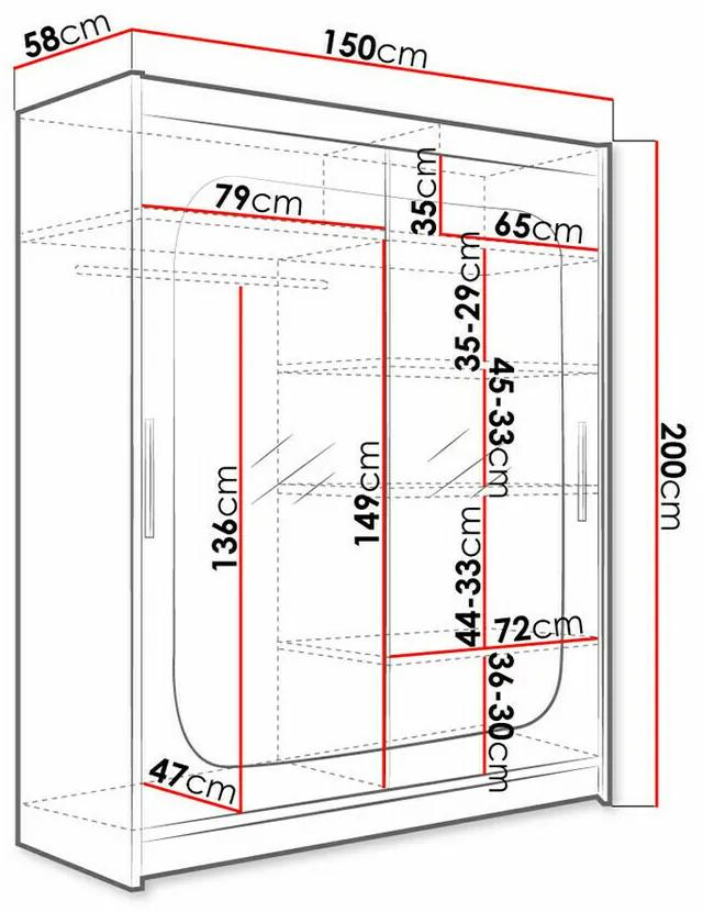 Ντουλάπα Atlanta 135, Άσπρο, 200x150x58cm, 127 kg, Πόρτες ντουλάπας: Ολίσθηση, Αριθμός ραφιών: 5, Αριθμός ραφιών: 5 | Epipla1.gr