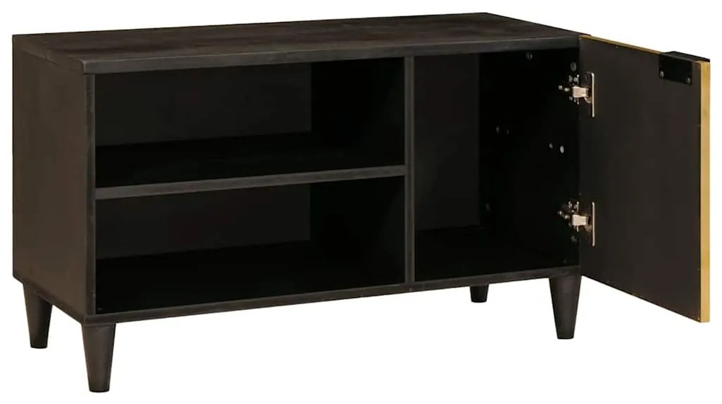 vidaXL Ντουλάπι TV Μαύρο και Χρυσό 80 x 33 x 46 εκ Μασίφ ξύλο μάνγκο