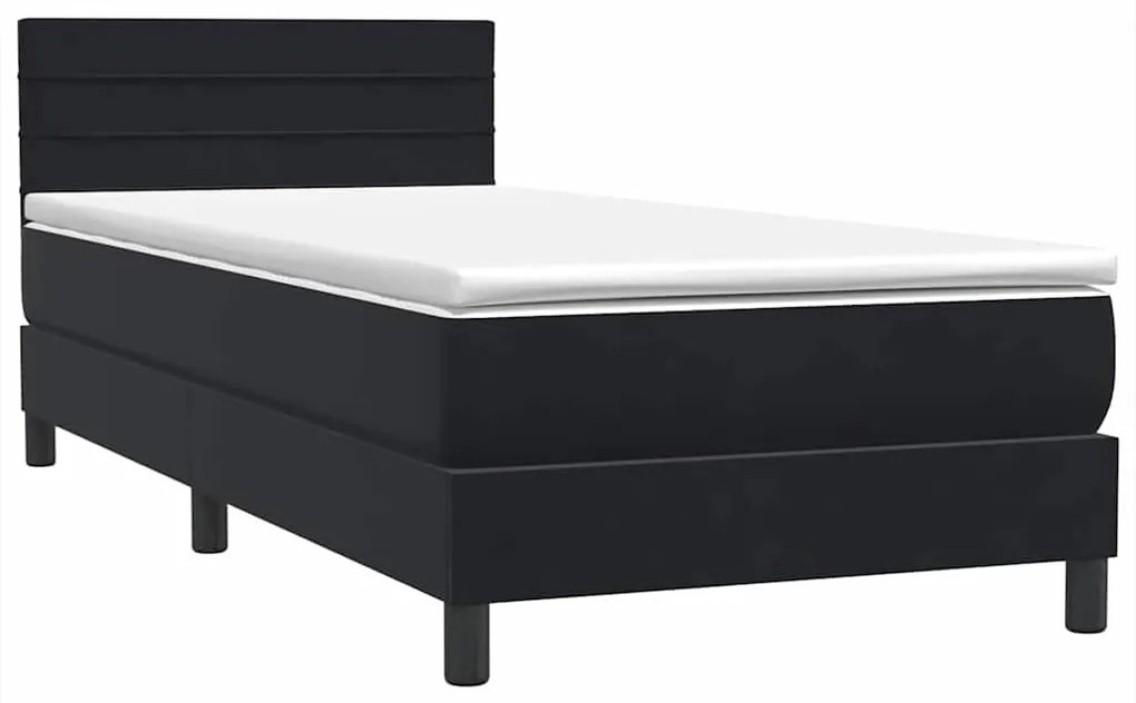 vidaXL Κρεβάτι Boxspring με Στρώμα Μαύρο 90x210 εκ. Βελούδινο