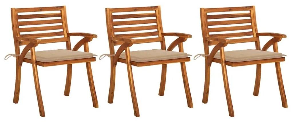 Καρέκλες Τραπεζαρίας Κήπου 3 τεμ Μασίφ Ξύλο Ακακίας + Μαξιλάρια - Μπεζ