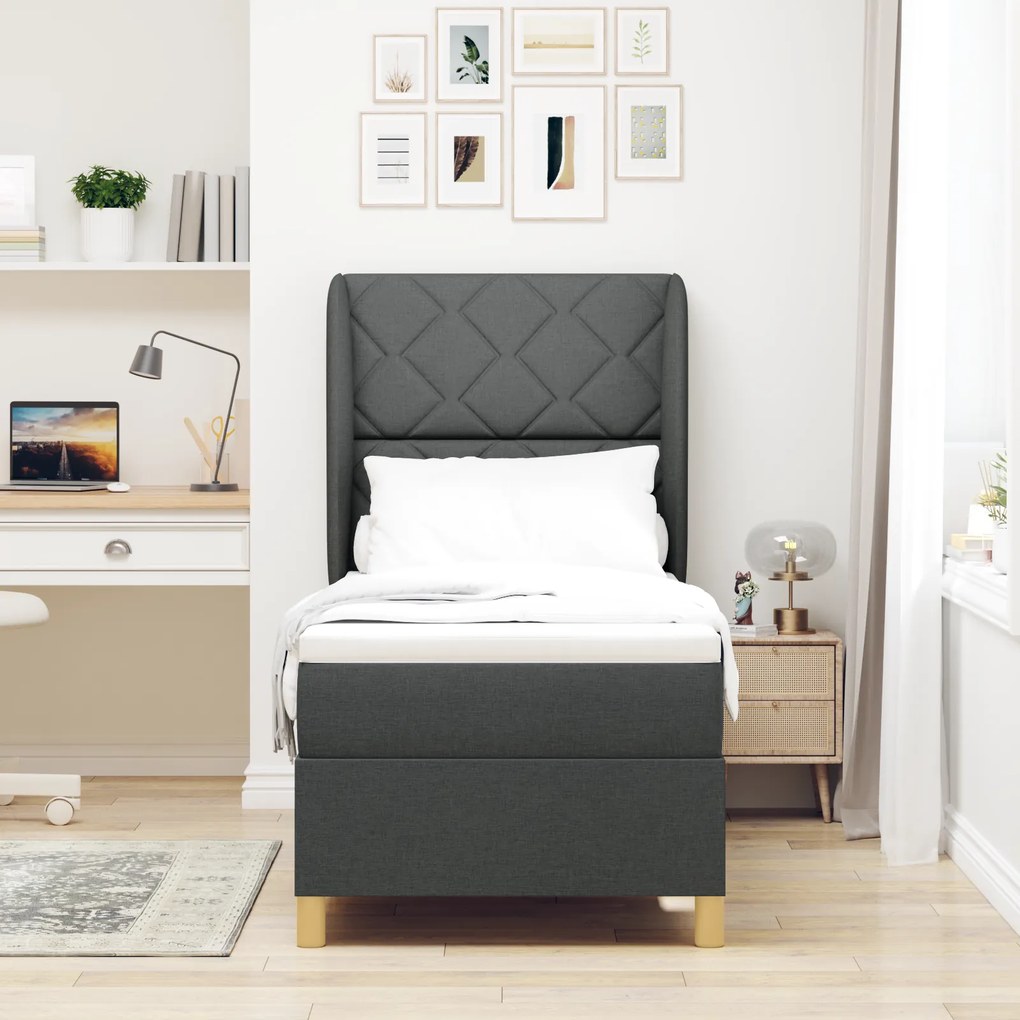 vidaXL Κρεβάτι Box Spring με Στρώμα Σκοτεινό Γκρι 80x200 εκ Υφασμάτινο