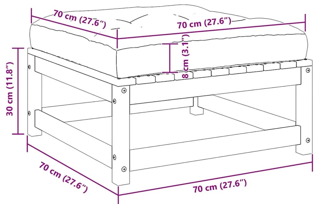 vidaXL Υποπόδιο Κήπου Καφέ Μελί από Μασίφ Ξύλο Πεύκου με Μαξιλάρι