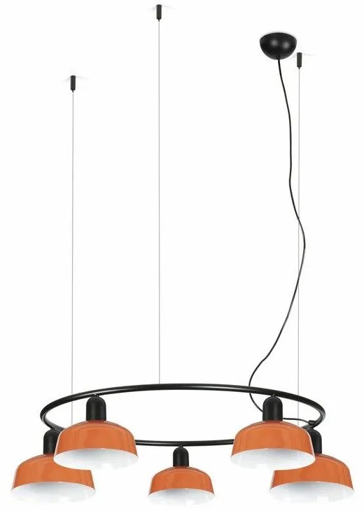 Φωτιστικό Οροφής Κρεμαστό Tatawin Circular Metal S 5xE27 Black-Reddish Orange Faro Barcelona