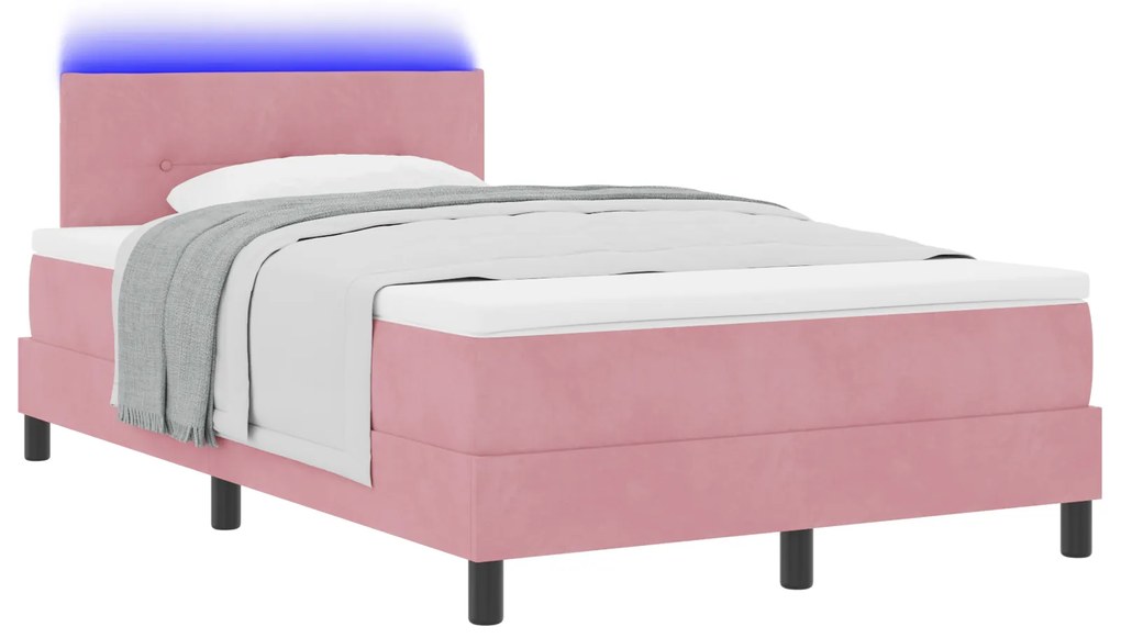 vidaXL Κρεβάτι Box Spring με Στρώμα & LED Ροζ 120x190 εκ. Βελούδο