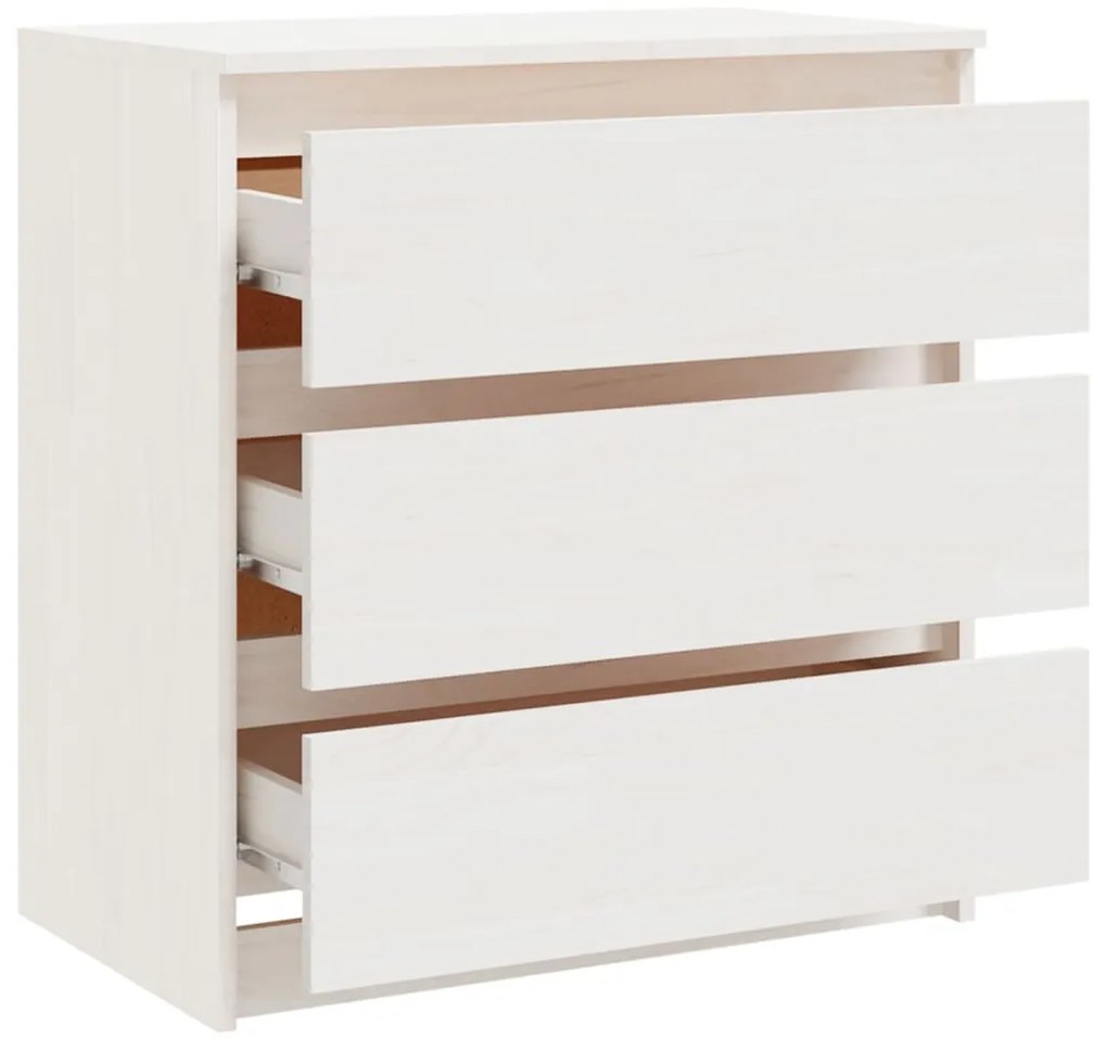 vidaXL Κομοδίνο Λευκό 60 x 36 x 64 εκ. από Μασίφ Ξύλο Πεύκου