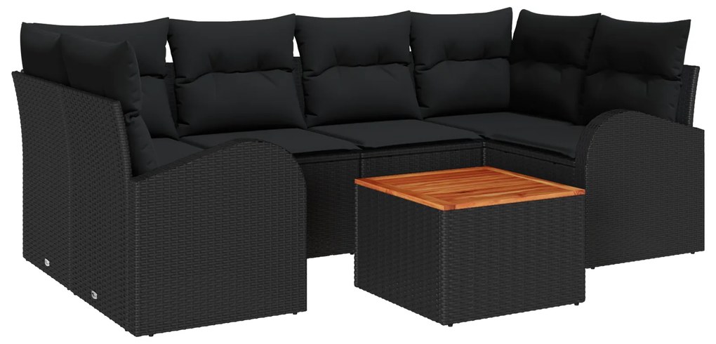 vidaXL Σετ Καναπέ Κήπου 7 pcs Μαύρο Μεγάλο Ρατάν & Ξύλο