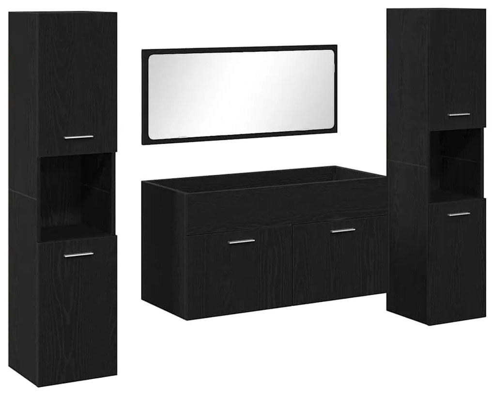 vidaXL Σετ Επίπλων Μπάνιου με πόρτα 4 pcs Μαύρη Οξυά 41 x 38.5 x 46 cm