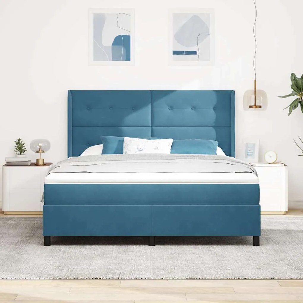 vidaXL Κρεβάτι Box Spring LED με Στρώμα Μπλε 180 x 200 cm Βελούδο