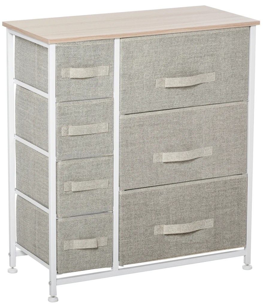 Συρταριέρα, Sideboard, 7 αναδιπλούμενα υφασμάτινα συρτάρια, μεταλλικό πλαίσιο, 63,5 x 30 x 71 cm, Ανοιχτό γκρι