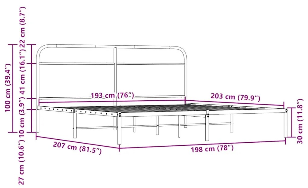 Σκελετός Κρεβ. Χωρίς Στρώμα Καπνιστή Δρυς 193x203 εκ. Μεταλλικό 3318632