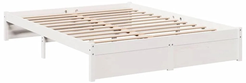 Κρεβάτι Βιβλιοθήκη Χωρίς Στρώμα Λευκό 135x190 εκ Μασίφ Πεύκο - Λευκό