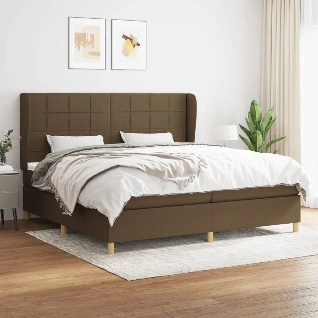 vidaXL Κρεβάτι Boxspring με Στρώμα Σκούρο Καφέ 200x200 εκ. Υφασμάτινο