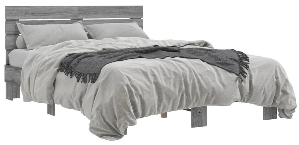 vidaXL Πλαίσιο Κρεβατιού Γκρι Sonoma 140x200 εκ. Επεξ. Ξύλο &amp; Μέταλλο