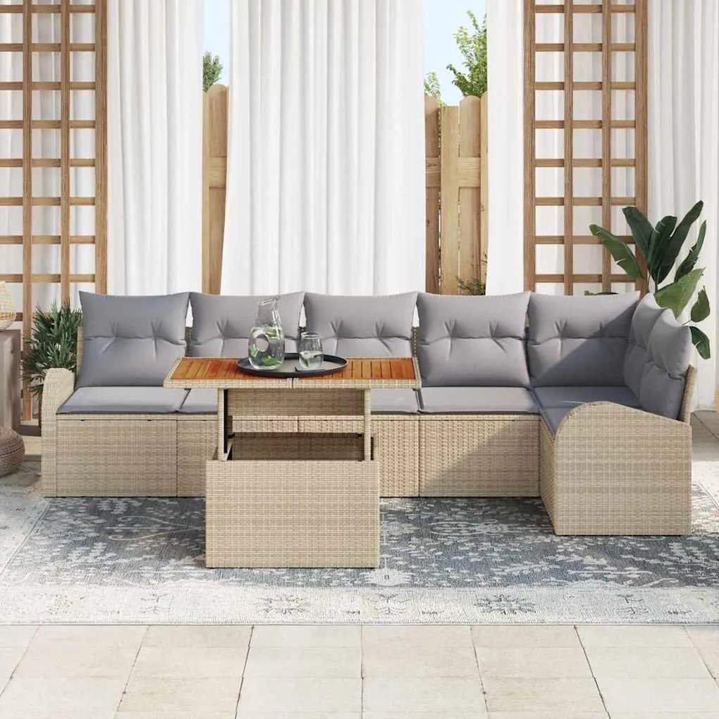 vidaXL Σετ Καναπέ Κήπου με αποθήκευση 7 pcs Μπεζ Πολυ ράταν