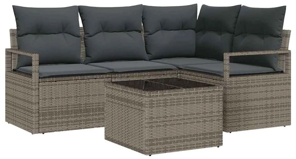 vidaXL Σετ Καναπέ Κήπου 5 pcs Ανοιχτό γκρι Πολυ rattan, βαμμένο ατσάλι