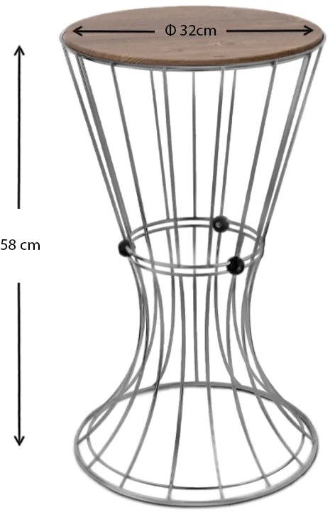 Τραπεζάκι βοηθητικό Girene Megapap μεταλλικό - Mdf χρώμα ασημί - καρυδί 32x32x58εκ.