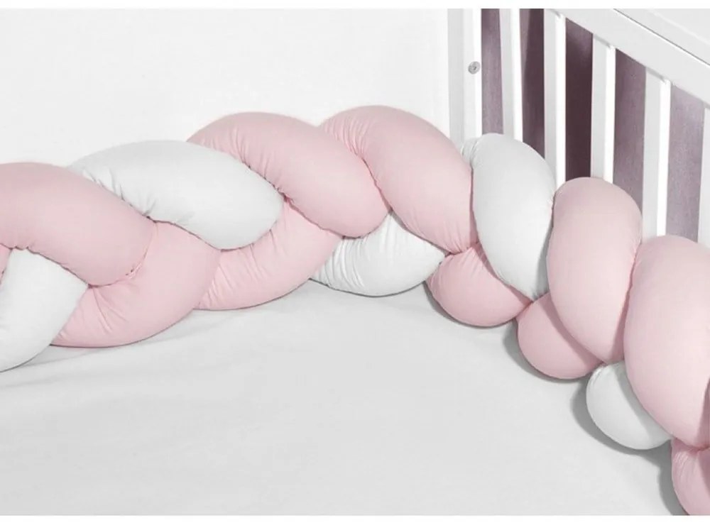 Πάντα - Πλεξούδα Κούνιας Τριπλή Des.3120 White-Pink Baby Oliver 20x200cm 100% Βαμβάκι