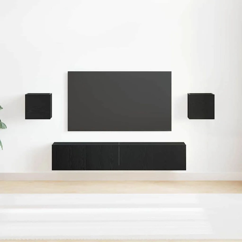 vidaXL σετ βάσης τηλεόρασης 6 τεμαχίων  μαύρης δρυός επεξεργασμένου ξύλου