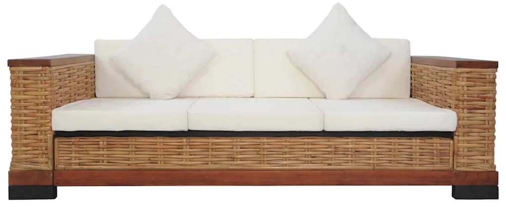 vidaXL Σετ Σαλονιού 2 Τεμαχίων Καφέ από Γνήσιο Ρατάν με Μαξιλάρια