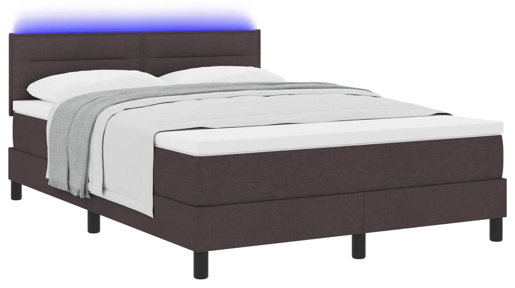 vidaXL Κρεβάτι Box Spring με Στρώμα & LED Σκούρο Καφέ 140x200 εκ Υφασμάτινο