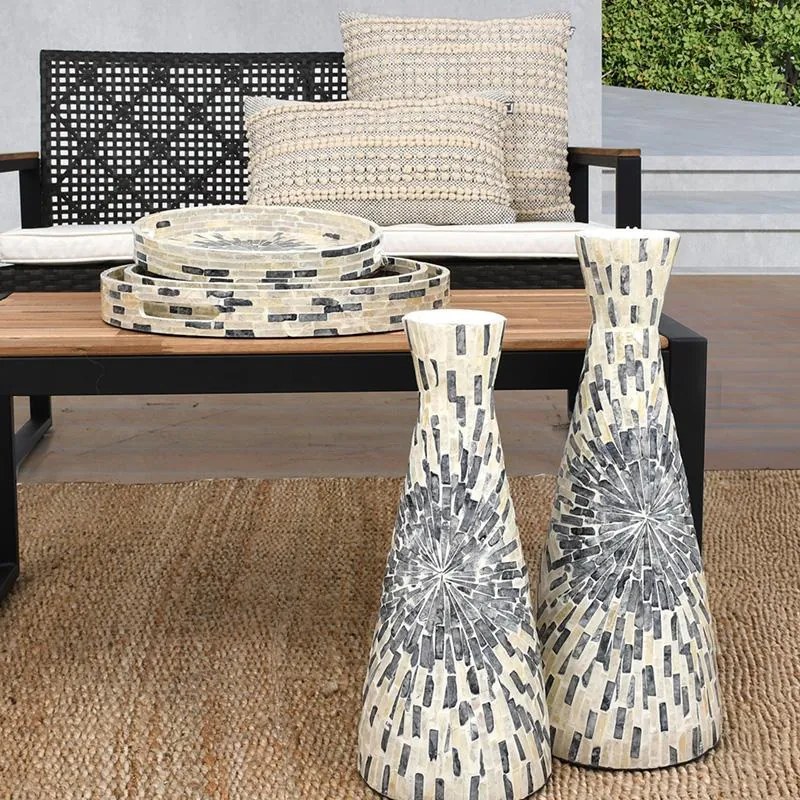 ΕΠΙΤΡΑΠΕΖΙΟ ΒΑΖΟ BAMBOO-ΚΟΧΥΛΙ Fylliana FL03 ΓΚΡΙ-ΛΕΥΚΟ ΧΡΩΜΑ 16x37εκ