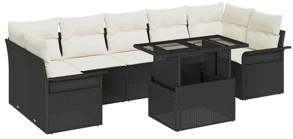 vidaXL Σετ Καναπέ Κήπου με μαξιλάρι 8 pcs Μαύρο Πολυ ράταν